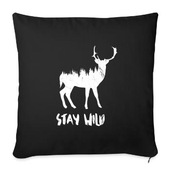 stay wild en plein air nature cerf randonnée hiking - Housse de coussin décorative 45 x 45 cm - noir - Devant