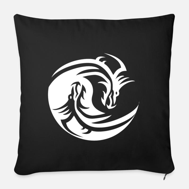 Jing und Jang Drachen - Sofakissenbezug 45 x 45 cm - Schwarz