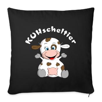 Cuddly toy cow = KUHscheltier - Sofa pillowcase 17,3'' x 17,3'' (45 x 45 cm) - black - Front
