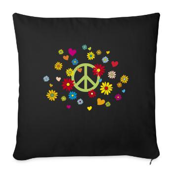 Peacezeichen Blumen Herz flower power Valentinstag - Sofakissenbezug 45 x 45 cm - Schwarz - Vorne