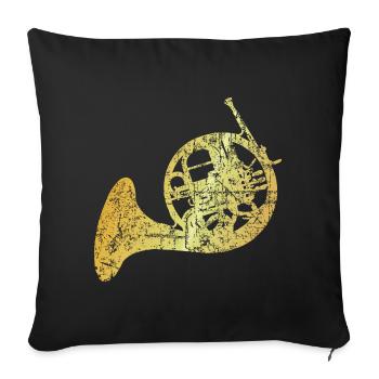 French Horn, Jagdhorn, Horn (Goldgelb) - Sofakissenbezug 45 x 45 cm - Schwarz - Vorne