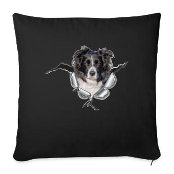 Border Collie im *Metall-Loch* - Sofakissenbezug 45 x 45 cm - Schwarz - Vorne