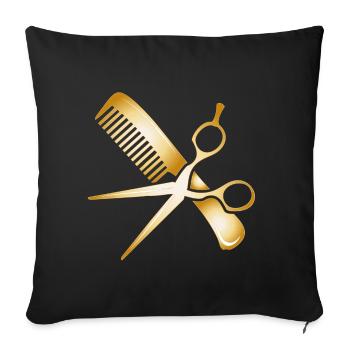 coiffeur d’or ciseaux et peigne - Housse de coussin décorative 45 x 45 cm - noir - Devant