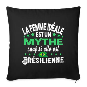 Brésil. Brésilienne femme. Cadeau pays humour - Housse de coussin décorative 45 x 45 cm - noir - Devant
