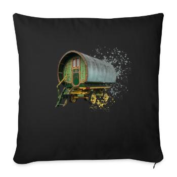 caravane gitane tirée par des chevaux, - Housse de coussin décorative 45 x 45 cm - noir - Devant