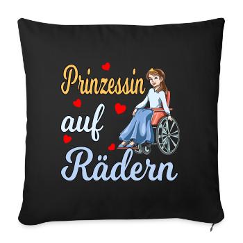 Prinzessin auf Rädern für eine Rollstuhlfahrerin - Sofakissenbezug 45 x 45 cm - Schwarz - Vorne