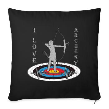 Femme avec arc sur la cible avec motivation cardiaque - Housse de coussin décorative 45 x 45 cm - noir - Devant