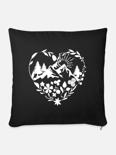 Fleurs Forêt Randonnée Montagnes Amour Design - Housse de coussin décorative 45 x 45 cm - noir