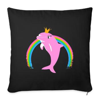 Rainbow Dolphin Golden Crown Pink - Sofa pillowcase 17,3'' x 17,3'' (45 x 45 cm) - black - Front