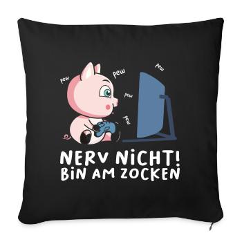 Bin am Zocken Gaming Schwein - Sofakissenbezug 45 x 45 cm - Schwarz - Vorne