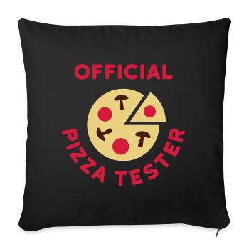 Official pizza tester (pizza, salami, mushrooms) - Sofa pillowcase 17,3'' x 17,3'' (45 x 45 cm) - black - Front