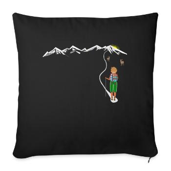 Woman goes hiking On the mountains in sunshine - Sofa pillowcase 17,3'' x 17,3'' (45 x 45 cm) - black - Front