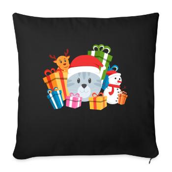 Christmas Cat Present - Sofa pillowcase 17,3'' x 17,3'' (45 x 45 cm) - black - Front