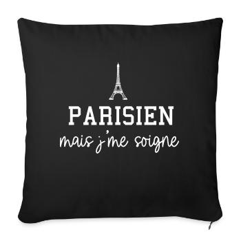 parisien mais j'me soigne cadeau - Housse de coussin décorative 45 x 45 cm - noir - Devant