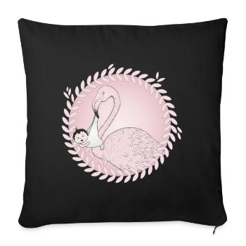 Flamingo amène le bébé au lieu de la cigogne - Housse de coussin décorative 45 x 45 cm - noir - Devant