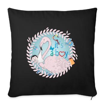Flamingo with baby and baby utensils in blue - Sofa pillowcase 17,3'' x 17,3'' (45 x 45 cm) - black - Front