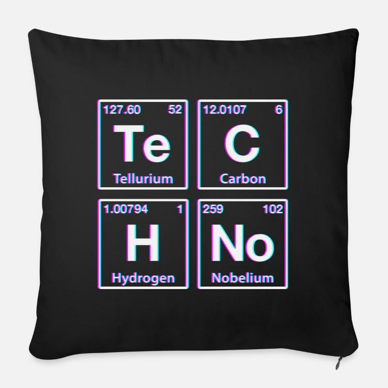 Techno Rave Electro Raver Chimie Tableau périodique - Housse de coussin décorative 45 x 45 cm - noir