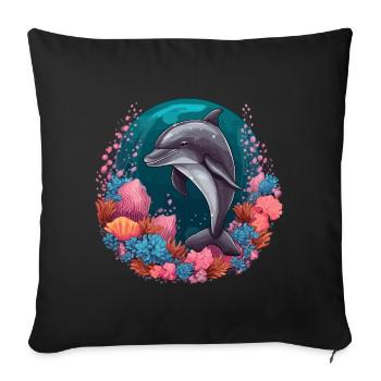 Delfin Korallen Meer Ozean Meeresleben Tiere Wal - Sofakissenbezug 45 x 45 cm - Schwarz - Vorne