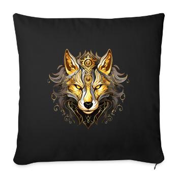 Wolf Wolf Head Gold Mystical Nature Wilderness Art - Housse de coussin décorative 45 x 45 cm - noir - Devant