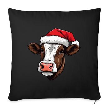 Tête d’animal de Noël de vache - Housse de coussin décorative 45 x 45 cm - noir - Devant