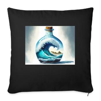Monsterwelle in der Flasche - Sofakissenbezug 45 x 45 cm - Schwarz - Vorne