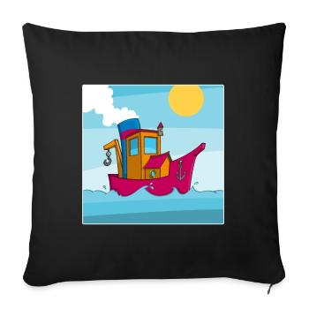 Colorful image of a funny tugboat - Sofa pillowcase 17,3'' x 17,3'' (45 x 45 cm) - black - Front