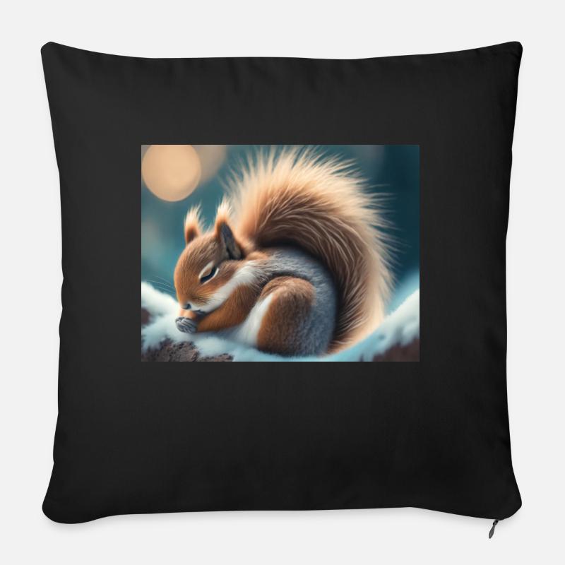 Niedliche Tiere im Winterschlaf – Eichhörnchen - Sofakissenbezug 45 x 45 cm - Schwarz