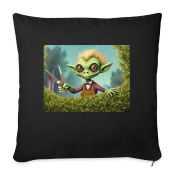 cute little green retro vintage alien detective - Sofa pillowcase 17,3'' x 17,3'' (45 x 45 cm) - black - Front