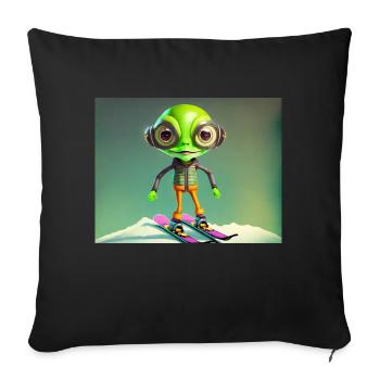 mignon petit vert rétro vintage alien skie - Housse de coussin décorative 45 x 45 cm - noir - Devant