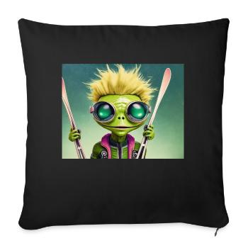mignon petit vert rétro vintage alien skie - Housse de coussin décorative 45 x 45 cm - noir - Devant