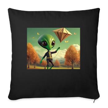 cute little green retro vintage alien fly a kite - Sofa pillowcase 17,3'' x 17,3'' (45 x 45 cm) - black - Front