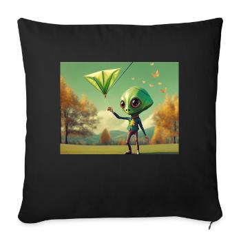 cute little green retro vintage alien fly a kite - Sofa pillowcase 17,3'' x 17,3'' (45 x 45 cm) - black - Front