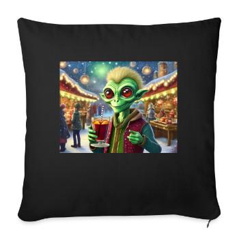 Alien trinkt Glühwein an Weihnachten - Sofakissenbezug 45 x 45 cm - Schwarz - Vorne