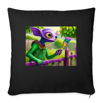 cute little green vintage alienpainting a fence - Sofa pillowcase 17,3'' x 17,3'' (45 x 45 cm) - black - Front