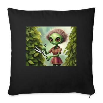 cute little green retro alien working garden - Sofa pillowcase 17,3'' x 17,3'' (45 x 45 cm) - black - Front