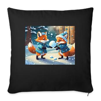 cute little fiend fox everyday life – playing snow - Sofa pillowcase 17,3'' x 17,3'' (45 x 45 cm) - black - Front