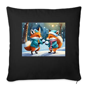 cute little fiend fox everyday life – playing snow - Sofa pillowcase 17,3'' x 17,3'' (45 x 45 cm) - black - Front