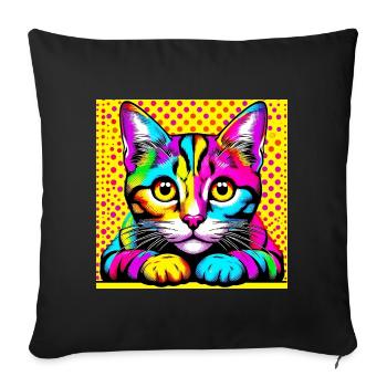 Chat Pop Art - Housse de coussin décorative 45 x 45 cm - noir - Devant