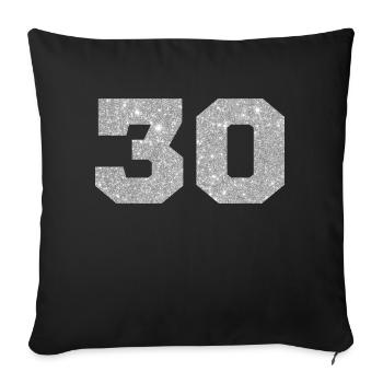 Numéro 30 paillettes argenté - 30e anniversaire - Housse de coussin décorative 45 x 45 cm - noir - Devant