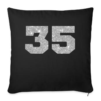 Nummer 35 Silberner Glitzer - 35. Jubiläum - Sofakissenbezug 45 x 45 cm - Schwarz - Vorne