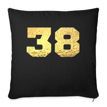 Numéro 38 paillettes doré - 38e anniversaire - Housse de coussin décorative 45 x 45 cm - noir - Devant