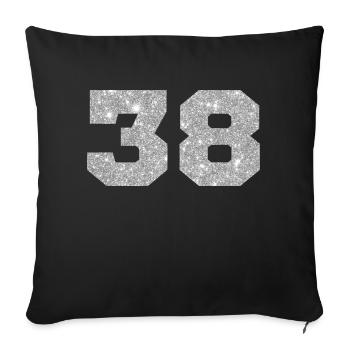 Numéro 38 paillettes argenté - 38e anniversaire - Housse de coussin décorative 45 x 45 cm - noir - Devant