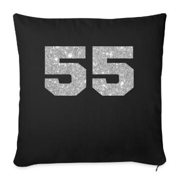 Numéro 55 paillettes argenté - 55e anniversaire - Housse de coussin décorative 45 x 45 cm - noir - Devant