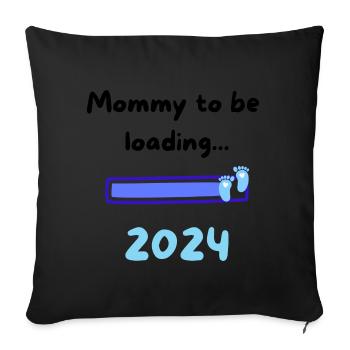 Maman chargement 2024 Garçon - Housse de coussin décorative 45 x 45 cm - noir - Devant