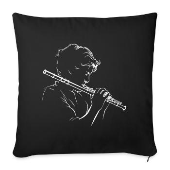 Flûte Garçon Line Art - Housse de coussin décorative 45 x 45 cm - noir - Devant