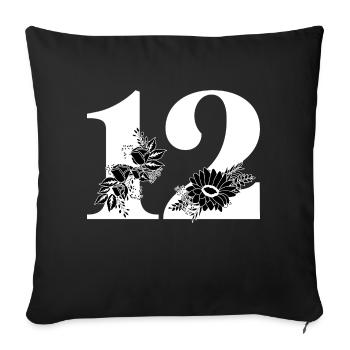 Numéro 12 floral noir -12e anniversaire floral - Housse de coussin décorative 45 x 45 cm - noir - Devant
