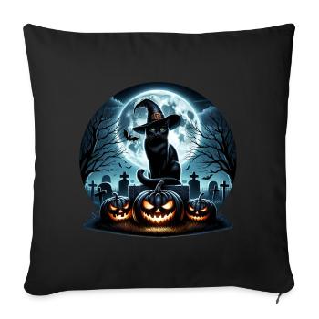 Joyeux Halloween, chat effrayé - Housse de coussin décorative 45 x 45 cm - noir - Devant