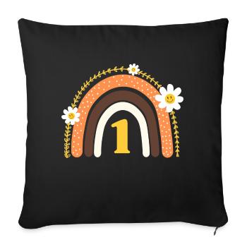 1e anniversaire rainbow jaune - Housse de coussin décorative 45 x 45 cm - noir - Devant