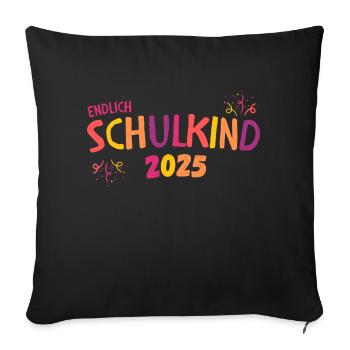 Endlich Schulkind 2025 orange gelb lila Mädchen - Sofakissenbezug 45 x 45 cm - Schwarz - Vorne