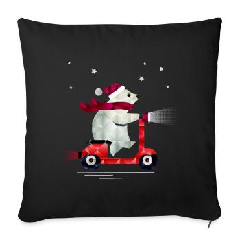 Polar bear in Christmas outfit on a scooter - Sofa pillowcase 17,3'' x 17,3'' (45 x 45 cm) - black - Front